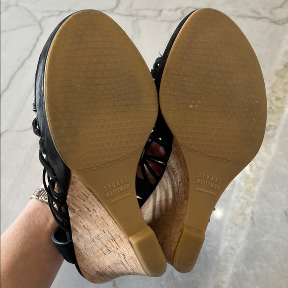 Stuart Weitzman Nubuc Black Strappy Wedges - Picture 8 of 8